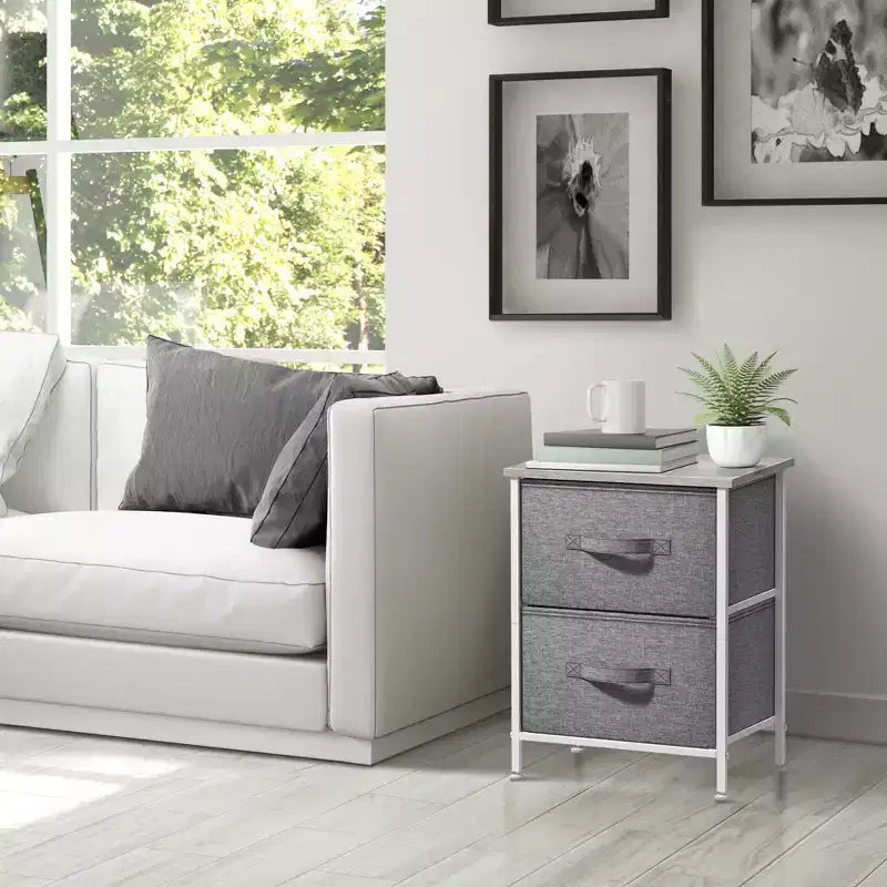 Comodino Sorbus con 2 cassetti - Telaio in acciaio, piano in legno e contenitori in tessuto facili da estrarre - Ottimo per casa, camera da letto, ufficio e dormitorio universitario