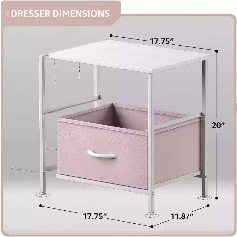 Comodino Sorbus con 2 cassetti - Telaio in acciaio, piano in legno e contenitori in tessuto facili da estrarre - Ottimo per casa, camera da letto, ufficio e dormitorio universitario