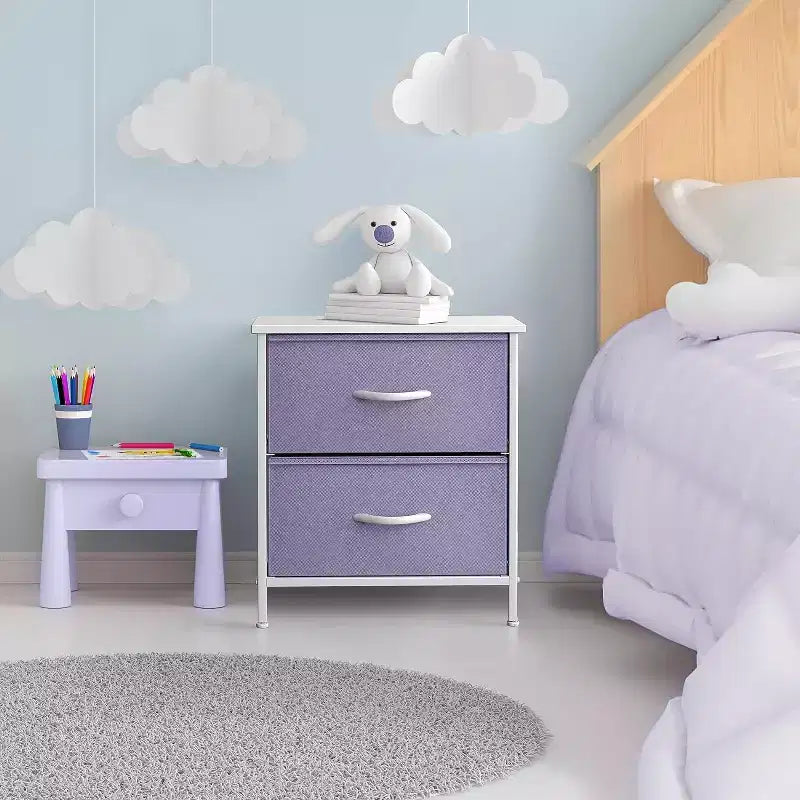 Comodino Sorbus con 2 cassetti - Telaio in acciaio, piano in legno e contenitori in tessuto facili da estrarre - Ottimo per casa, camera da letto, ufficio e dormitorio universitario