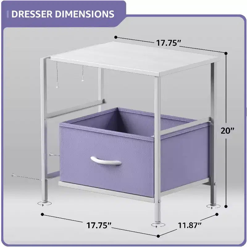 Comodino Sorbus con 2 cassetti - Telaio in acciaio, piano in legno e contenitori in tessuto facili da estrarre - Ottimo per casa, camera da letto, ufficio e dormitorio universitario