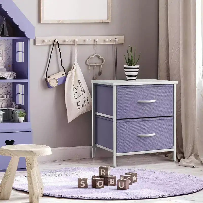 Comodino Sorbus con 2 cassetti - Telaio in acciaio, piano in legno e contenitori in tessuto facili da estrarre - Ottimo per casa, camera da letto, ufficio e dormitorio universitario