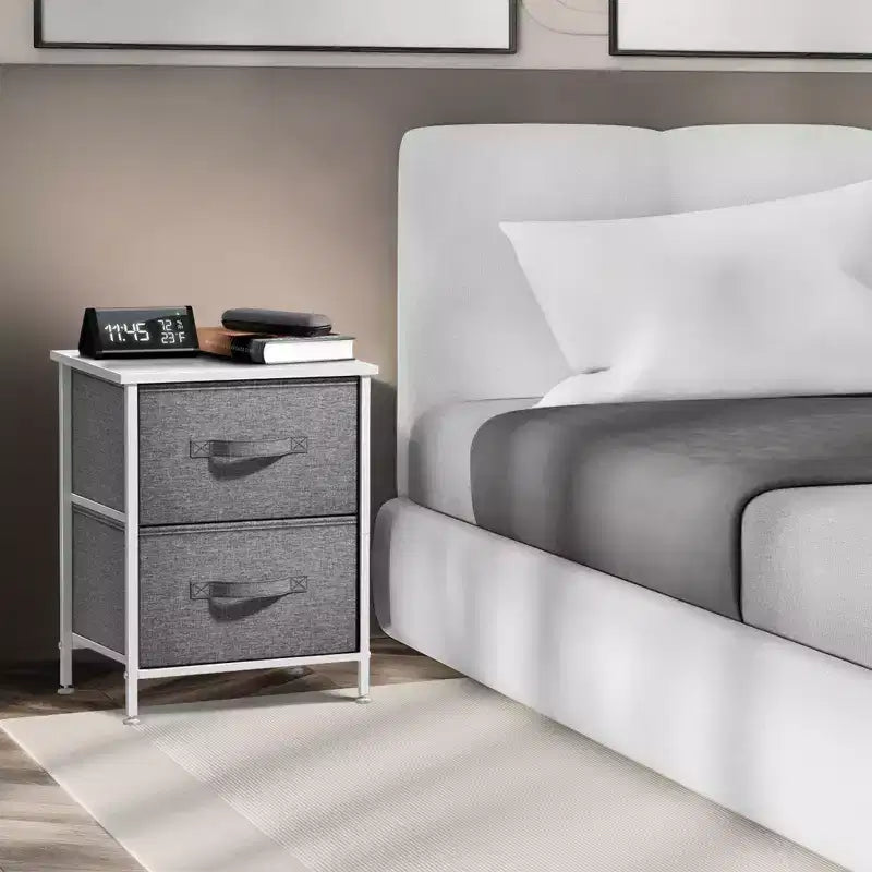 Comodino Sorbus con 2 cassetti - Telaio in acciaio, piano in legno e contenitori in tessuto facili da estrarre - Ottimo per casa, camera da letto, ufficio e dormitorio universitario