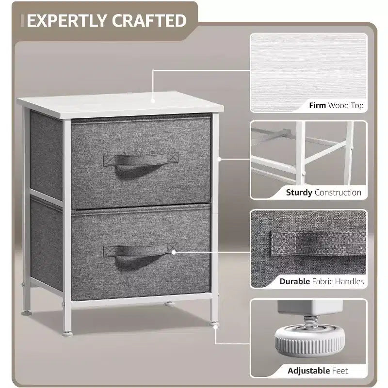 Comodino Sorbus con 2 cassetti - Telaio in acciaio, piano in legno e contenitori in tessuto facili da estrarre - Ottimo per casa, camera da letto, ufficio e dormitorio universitario