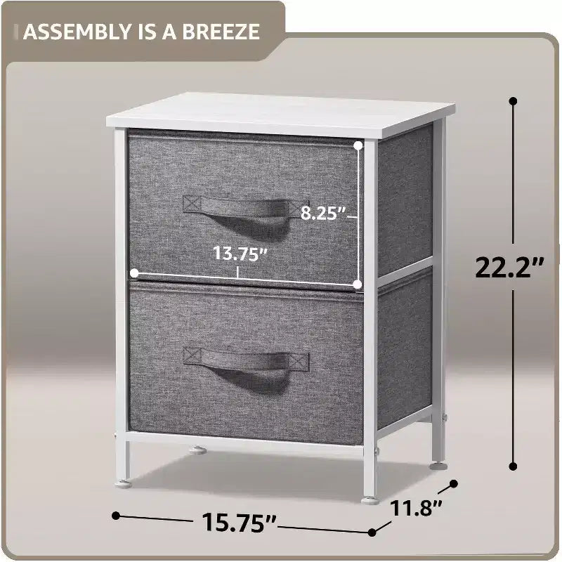 Comodino Sorbus con 2 cassetti - Telaio in acciaio, piano in legno e contenitori in tessuto facili da estrarre - Ottimo per casa, camera da letto, ufficio e dormitorio universitario