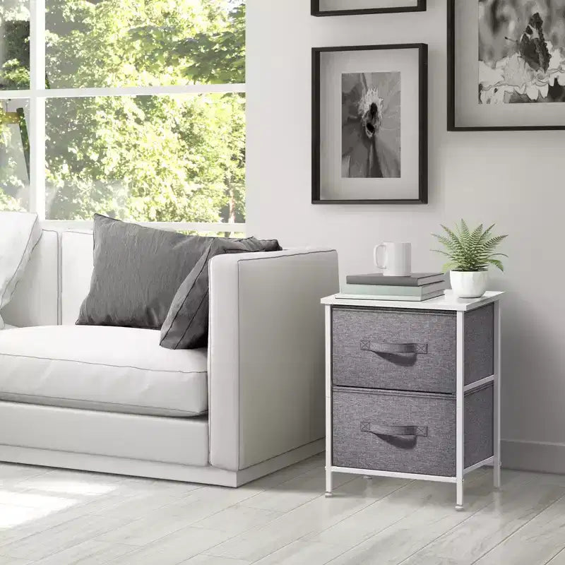 Comodino Sorbus con 2 cassetti - Telaio in acciaio, piano in legno e contenitori in tessuto facili da estrarre - Ottimo per casa, camera da letto, ufficio e dormitorio universitario
