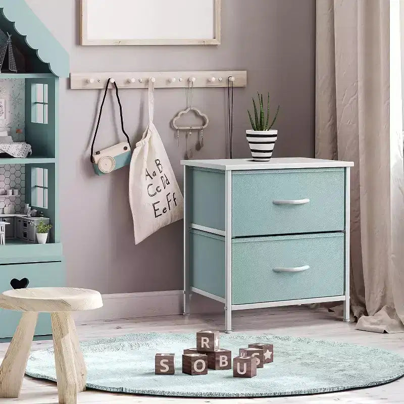 Comodino Sorbus con 2 cassetti - Telaio in acciaio, piano in legno e contenitori in tessuto facili da estrarre - Ottimo per casa, camera da letto, ufficio e dormitorio universitario