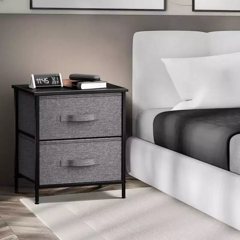 Comodino Sorbus con 2 cassetti - Telaio in acciaio, piano in legno e contenitori in tessuto facili da estrarre - Ottimo per casa, camera da letto, ufficio e dormitorio universitario