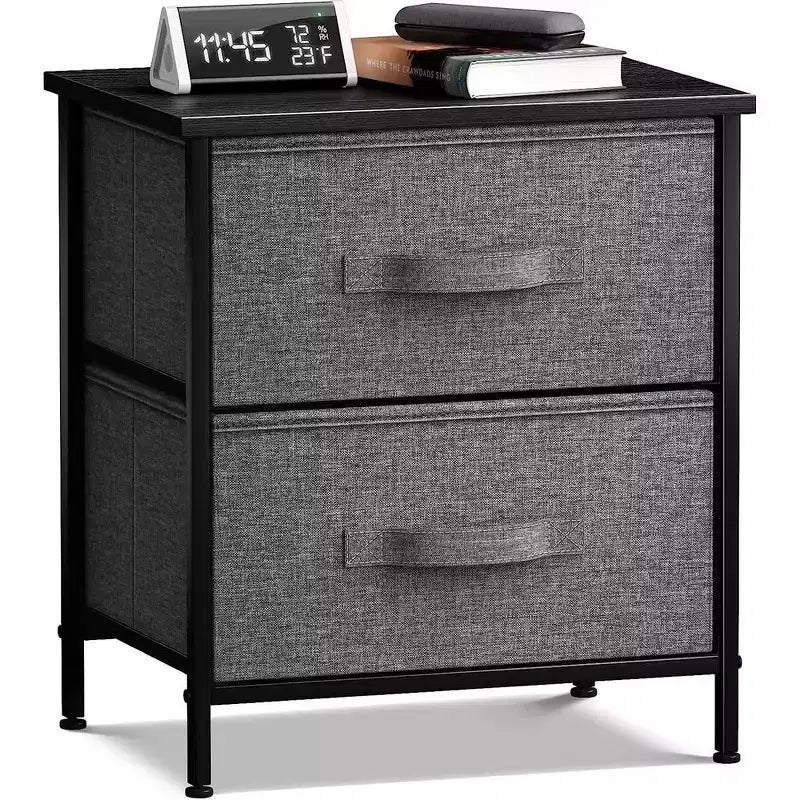 Comodino Sorbus con 2 cassetti - Telaio in acciaio, piano in legno e contenitori in tessuto facili da estrarre - Ottimo per casa, camera da letto, ufficio e dormitorio universitario