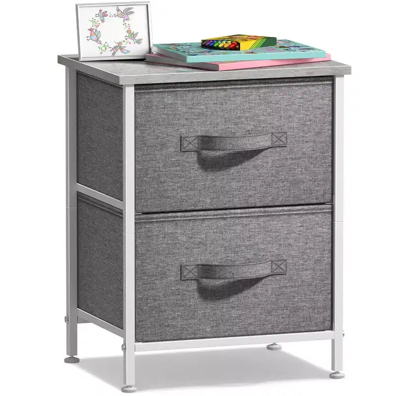 Comodino Sorbus con 2 cassetti - Telaio in acciaio, piano in legno e contenitori in tessuto facili da estrarre - Ottimo per casa, camera da letto, ufficio e dormitorio universitario