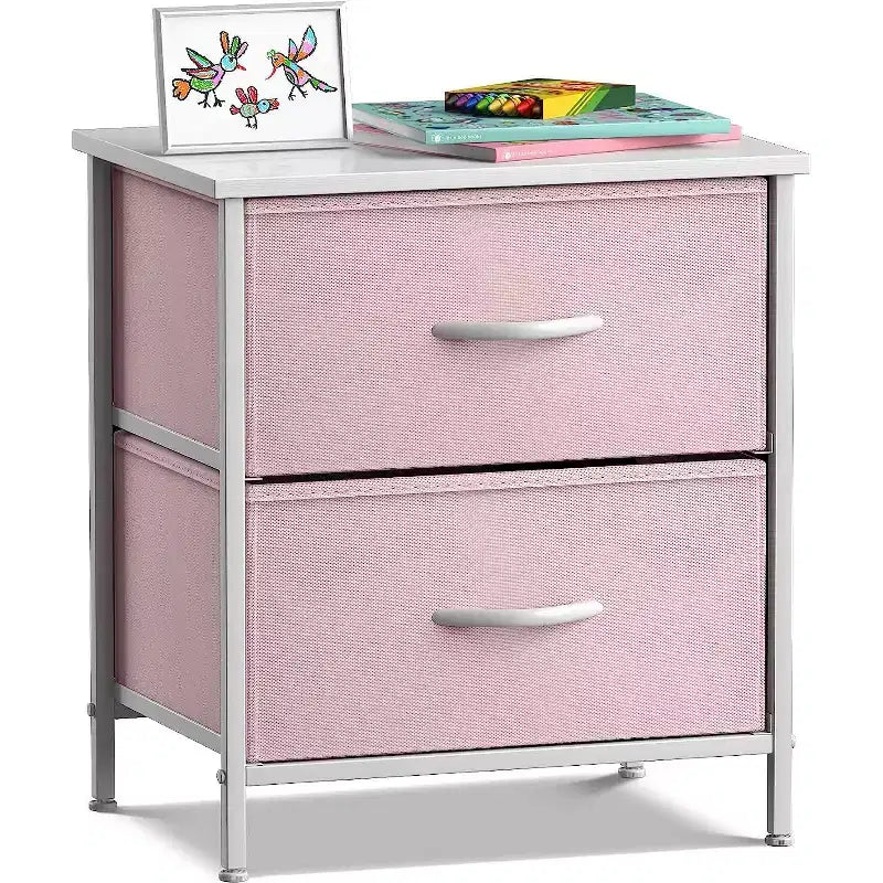 Comodino Sorbus con 2 cassetti - Telaio in acciaio, piano in legno e contenitori in tessuto facili da estrarre - Ottimo per casa, camera da letto, ufficio e dormitorio universitario