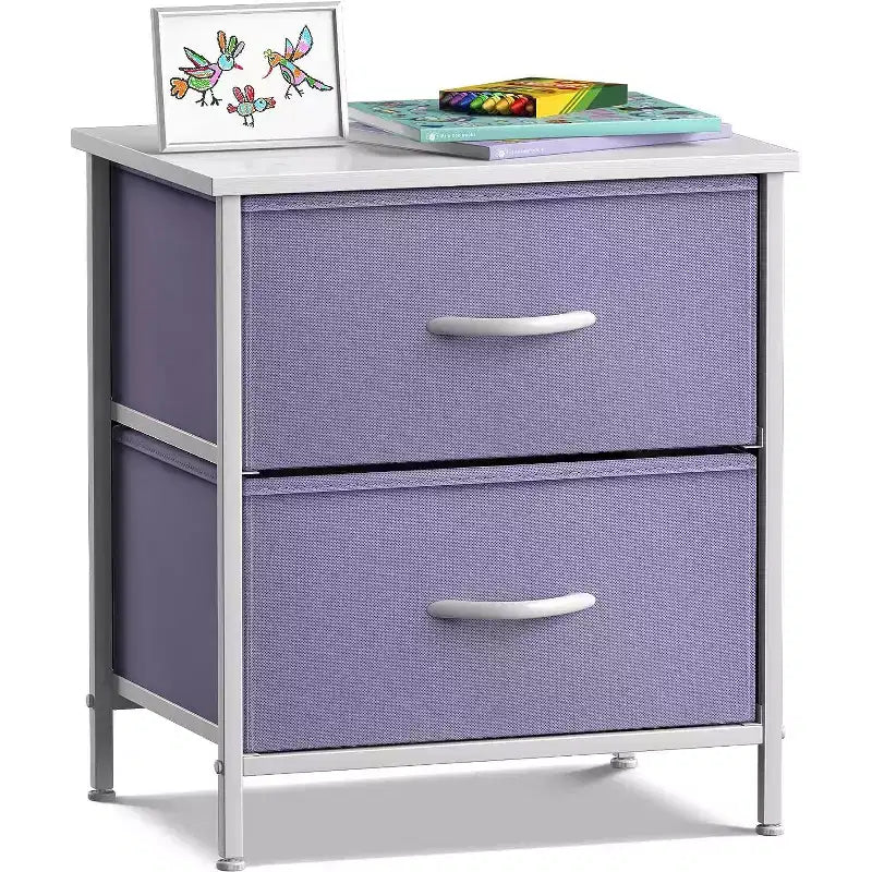 Comodino Sorbus con 2 cassetti - Telaio in acciaio, piano in legno e contenitori in tessuto facili da estrarre - Ottimo per casa, camera da letto, ufficio e dormitorio universitario