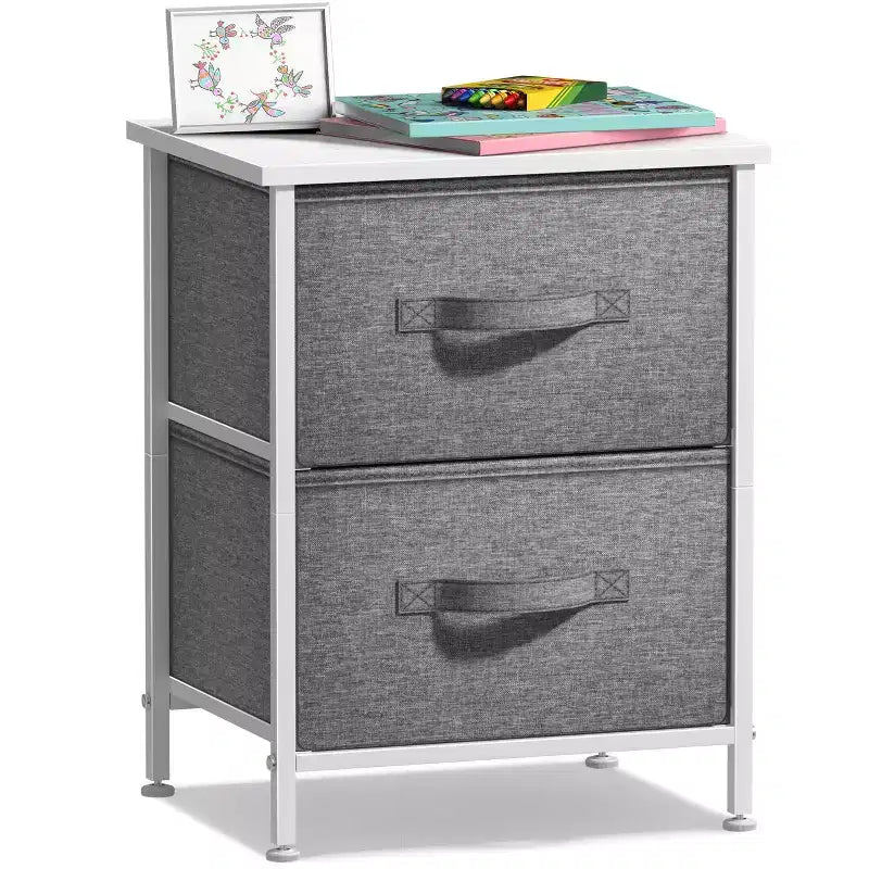 Comodino Sorbus con 2 cassetti - Telaio in acciaio, piano in legno e contenitori in tessuto facili da estrarre - Ottimo per casa, camera da letto, ufficio e dormitorio universitario