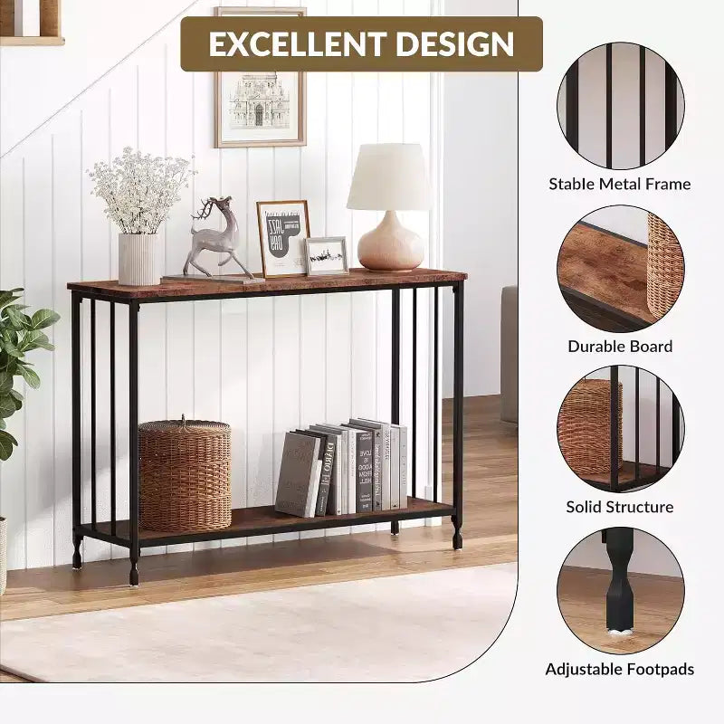 COZONY 41.5 Tavolino Consolle Stretto con Ripiano, Tavolo Slim da Ingresso per Corridoio, Dietro il Divano, Foyer