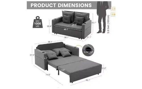 Divano Letto Convertibile 3-in-1 con Portabicchieri e USB per Soggiorno, Camera da Letto, Appartamento