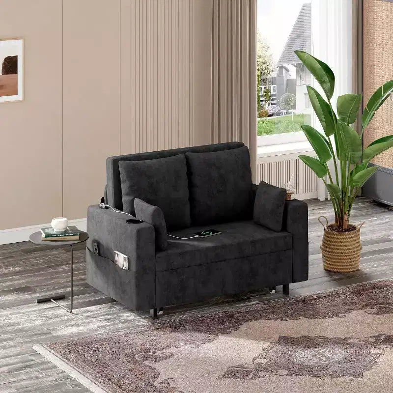 Divano Letto Convertibile 3-in-1 con Portabicchieri e USB per Soggiorno, Camera da Letto, Appartamento