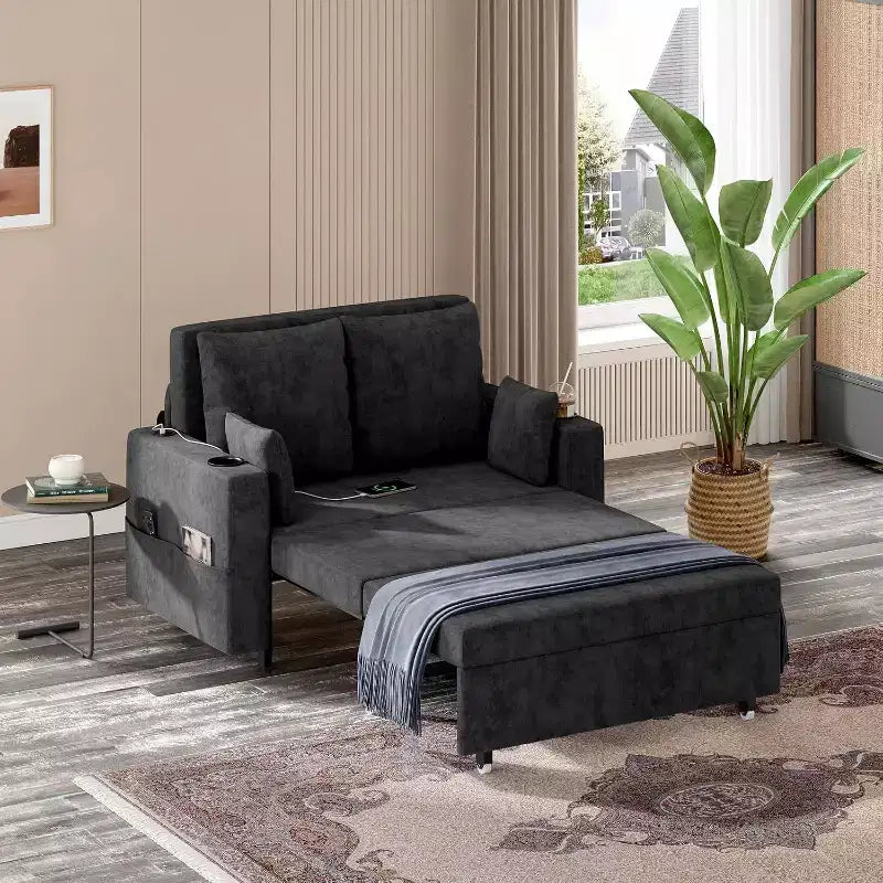 Divano Letto Convertibile 3-in-1 con Portabicchieri e USB per Soggiorno, Camera da Letto, Appartamento
