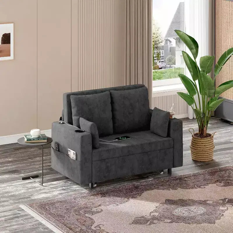 Divano Letto Convertibile 3-in-1 con Portabicchieri e USB per Soggiorno, Camera da Letto, Appartamento