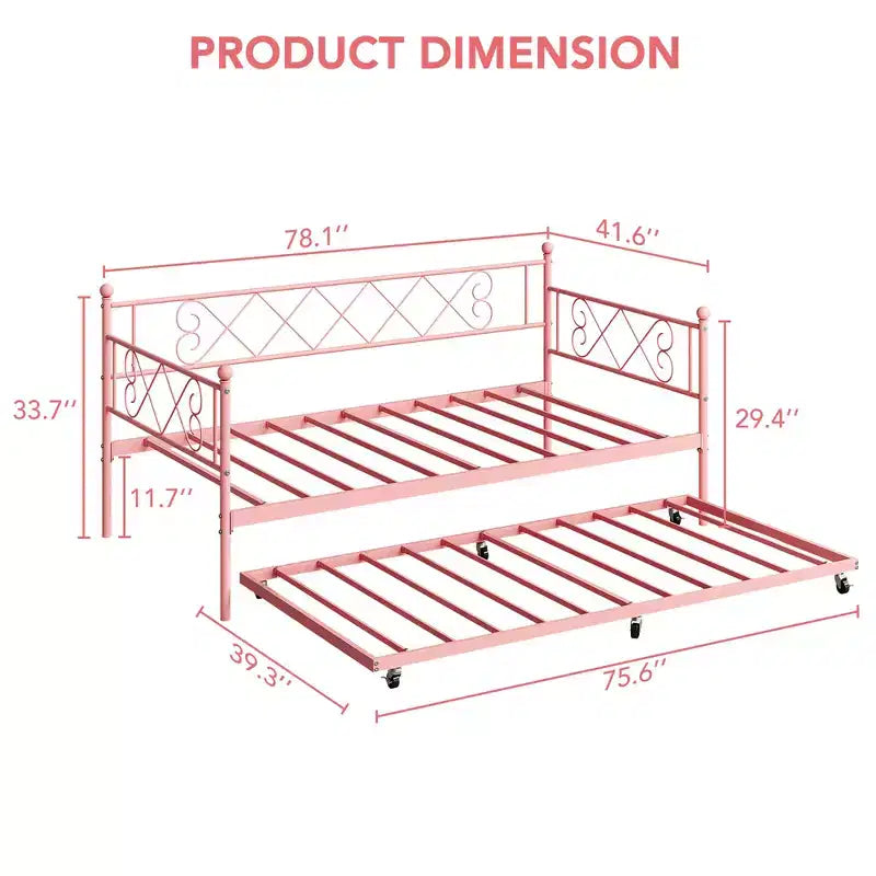 Sedie Pieghevoli Confezione da 2 - Base Materasso a Doghe in Metallo Resistente, Nessuna Molla Richiesta, Facile Montaggio, Elegante Testiera, Letto a Giorno Singolo con Letto Estraibile.