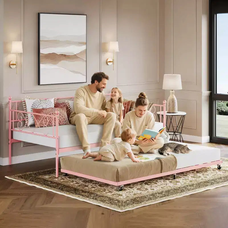 Sedie Pieghevoli Confezione da 2 - Base Materasso a Doghe in Metallo Resistente, Nessuna Molla Richiesta, Facile Montaggio, Elegante Testiera, Letto a Giorno Singolo con Letto Estraibile.