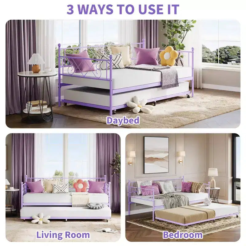 Sedie Pieghevoli Confezione da 2 - Base Materasso a Doghe in Metallo Resistente, Nessuna Molla Richiesta, Facile Montaggio, Elegante Testiera, Letto a Giorno Singolo con Letto Estraibile.