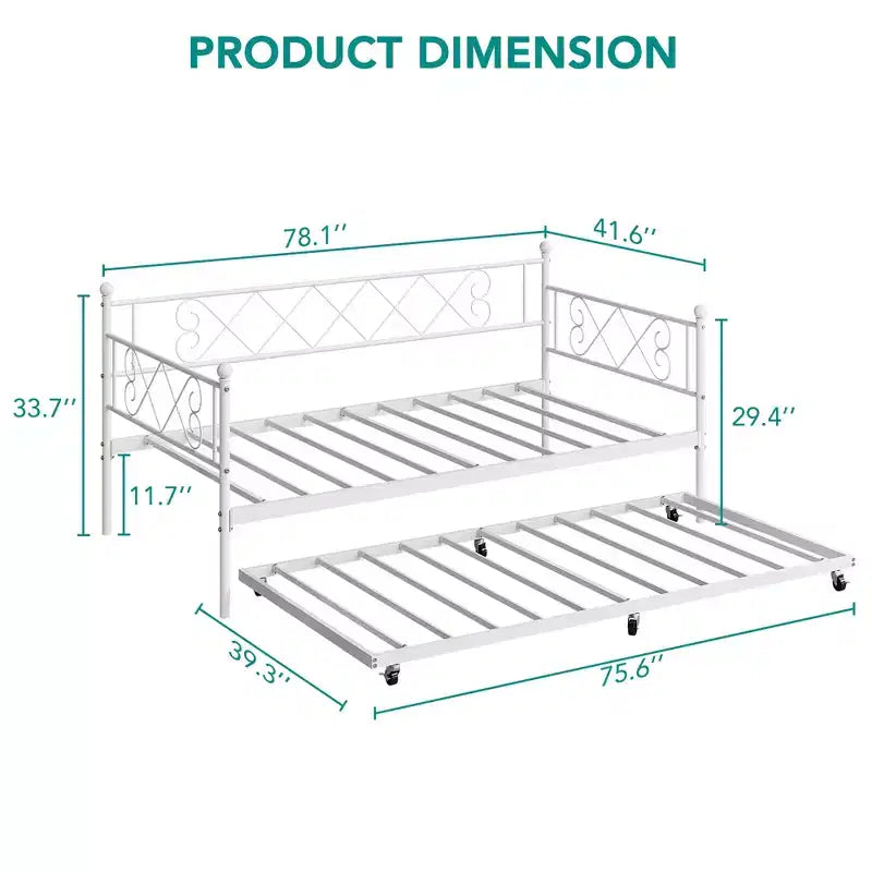 Sedie Pieghevoli Confezione da 2 - Base Materasso a Doghe in Metallo Resistente, Nessuna Molla Richiesta, Facile Montaggio, Elegante Testiera, Letto a Giorno Singolo con Letto Estraibile.