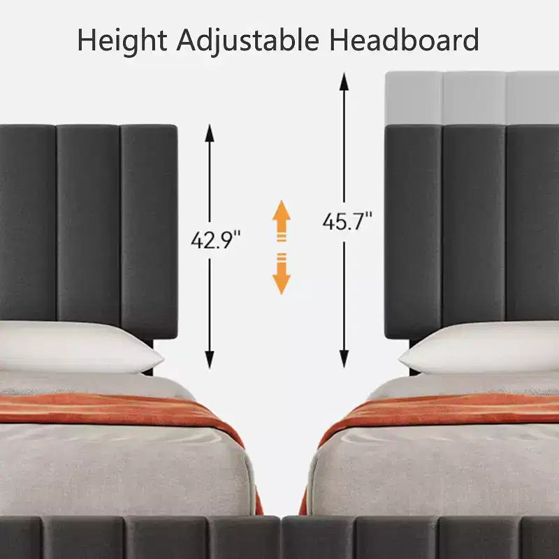 Struttura letto a piattaforma con testiera elegante e di stile, 4 cassetti contenitore, nessun sommier richiesto, facile montaggio, supporto robusto