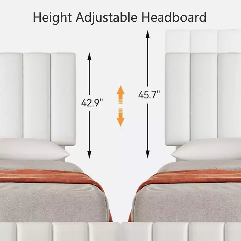 Struttura letto a piattaforma con testiera elegante e di stile, 4 cassetti contenitore, nessun sommier richiesto, facile montaggio, supporto robusto