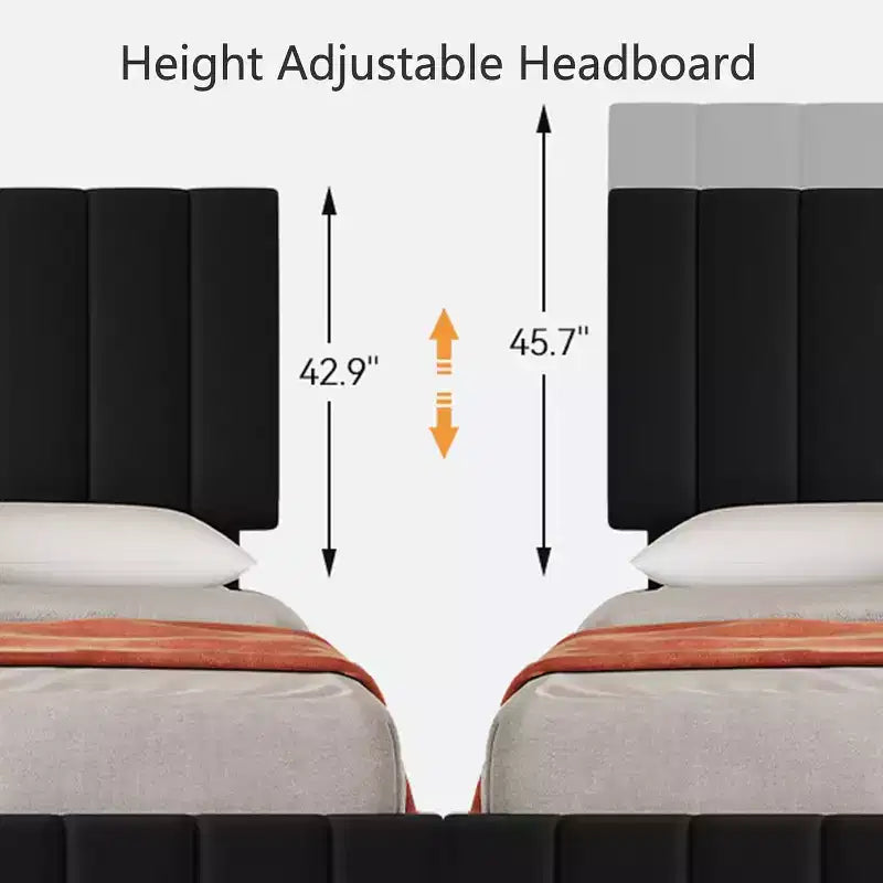 Struttura letto a piattaforma con testiera elegante e di stile, 4 cassetti contenitore, nessun sommier richiesto, facile montaggio, supporto robusto