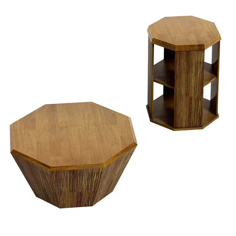 Tavolino da Caffè Ottagonale Rustico da 31,5 Pollici, Tavolo Centrale in Legno di Gomma dal Design Moderno per Soggiorno e Ufficio