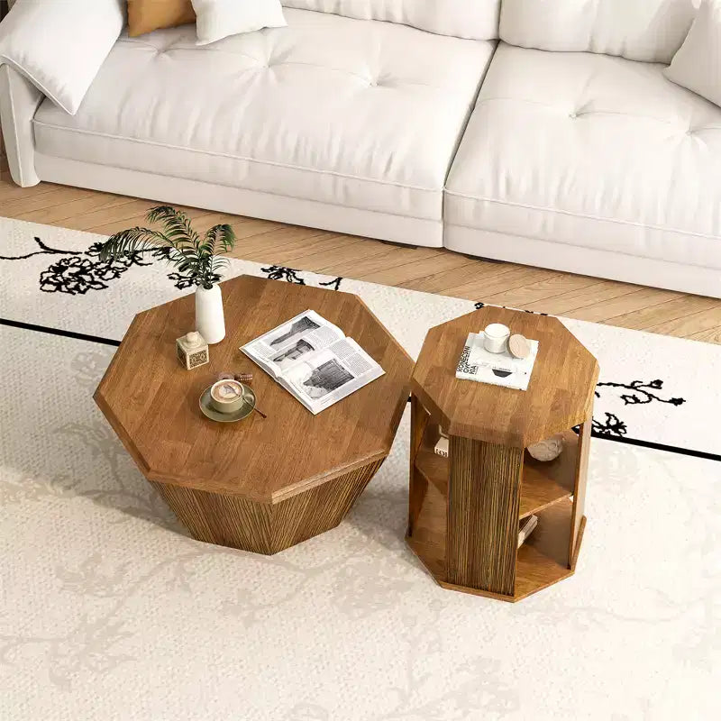 Tavolino da Caffè Ottagonale Rustico da 31,5 Pollici, Tavolo Centrale in Legno di Gomma dal Design Moderno per Soggiorno e Ufficio