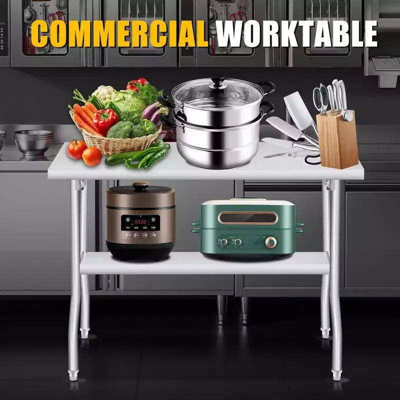 Tavolo pieghevole in acciaio inossidabile Acekool, banco da lavoro portatile resistente, nessun assemblaggio, per cucina, lavanderia, campeggio, garage