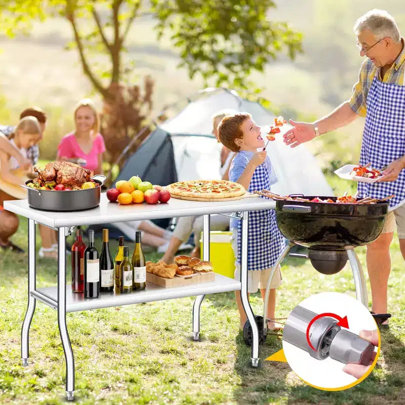 Tavolo pieghevole in acciaio inossidabile Acekool, banco da lavoro portatile resistente, nessun assemblaggio, per cucina, lavanderia, campeggio, garage