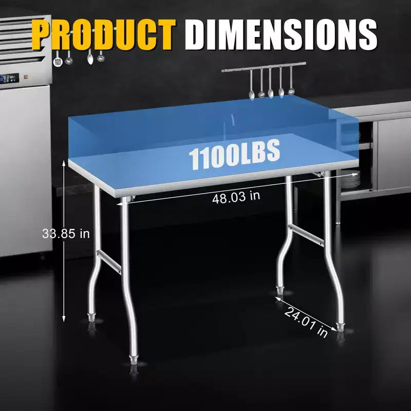 Tavolo pieghevole in acciaio inossidabile Acekool, banco da lavoro portatile resistente, nessun assemblaggio, per cucina, lavanderia, campeggio, garage