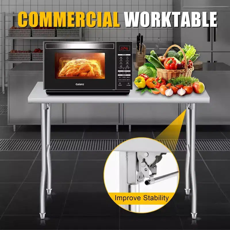 Tavolo pieghevole in acciaio inossidabile Acekool, banco da lavoro portatile resistente, nessun assemblaggio, per cucina, lavanderia, campeggio, garage