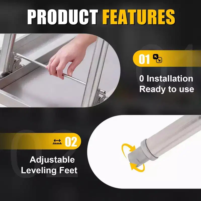 Tavolo pieghevole in acciaio inossidabile Acekool, banco da lavoro portatile resistente, nessun assemblaggio, per cucina, lavanderia, campeggio, garage