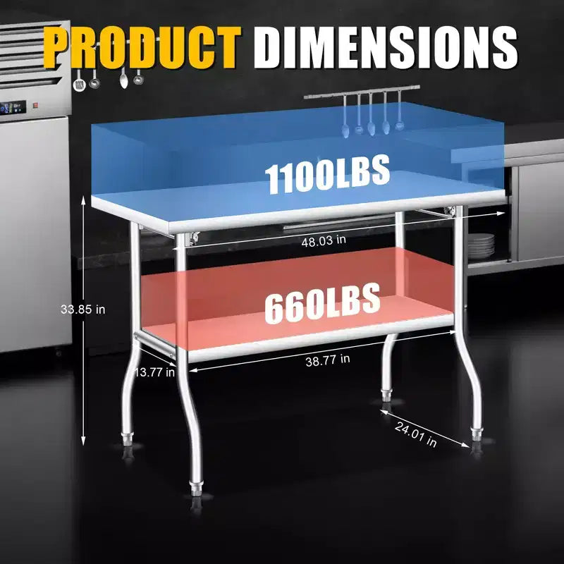 Tavolo pieghevole in acciaio inossidabile Acekool, banco da lavoro portatile resistente, nessun assemblaggio, per cucina, lavanderia, campeggio, garage