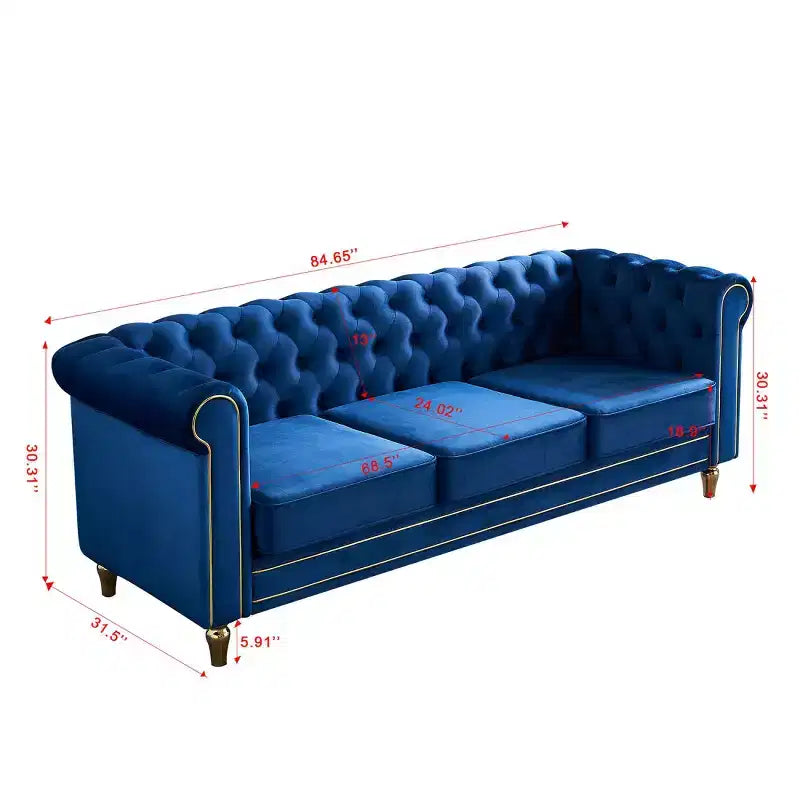 Divano Chester in velluto da 84 pollici con braccioli arrotolati, divano moderno in stile Cloud con telaio in legno massello per soggiorno, camera da letto o appartamento-Panipeachy