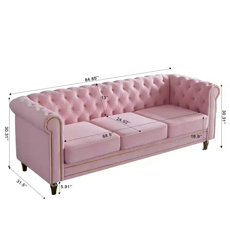 Divano Chester in velluto da 84 pollici con braccioli arrotolati, divano moderno in stile Cloud con telaio in legno massello per soggiorno, camera da letto o appartamento-Panipeachy