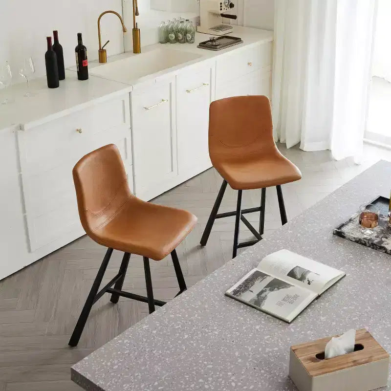 Set di 2 sgabelli da bancone con robusto telaio in metallo nero, sgabelli da bancone per isola cucina, mobile bar o ristorante-Panipeachy