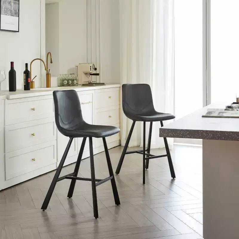 Set di 2 sgabelli da bancone con robusto telaio in metallo nero, sgabelli da bancone per isola cucina, mobile bar o ristorante-Panipeachy