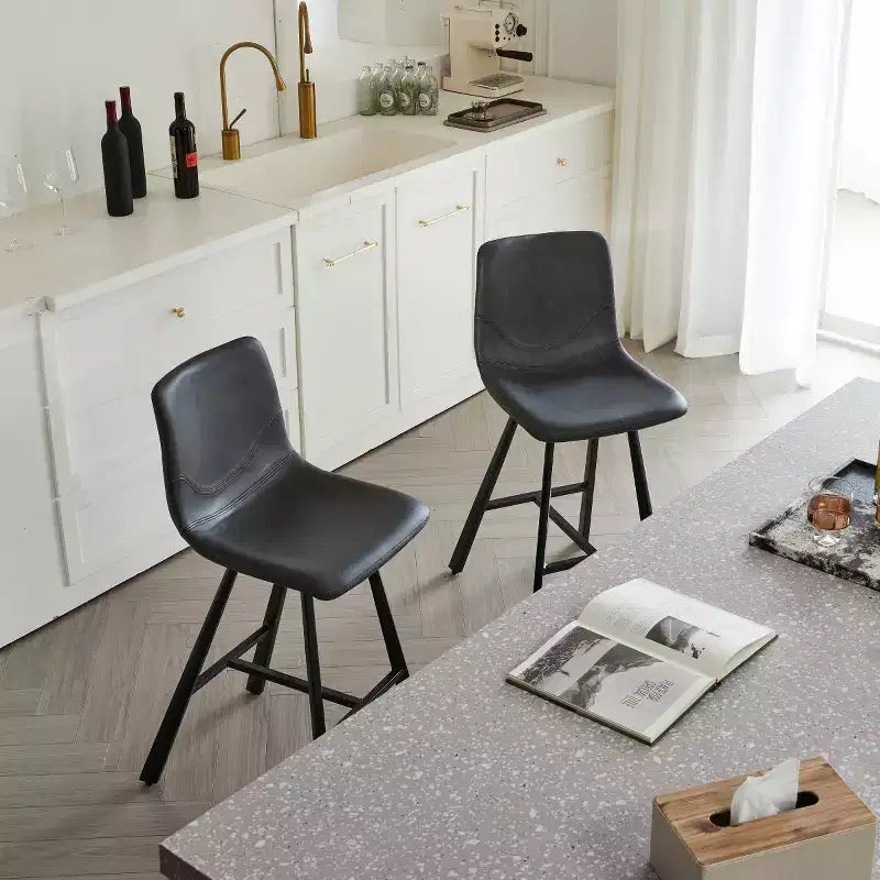 Set di 2 sgabelli da bancone con robusto telaio in metallo nero, sgabelli da bancone per isola cucina, mobile bar o ristorante-Panipeachy