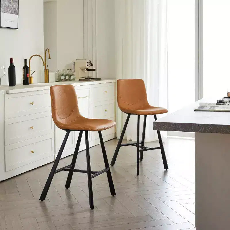 Set di 2 sgabelli da bancone con robusto telaio in metallo nero, sgabelli da bancone per isola cucina, mobile bar o ristorante-Panipeachy