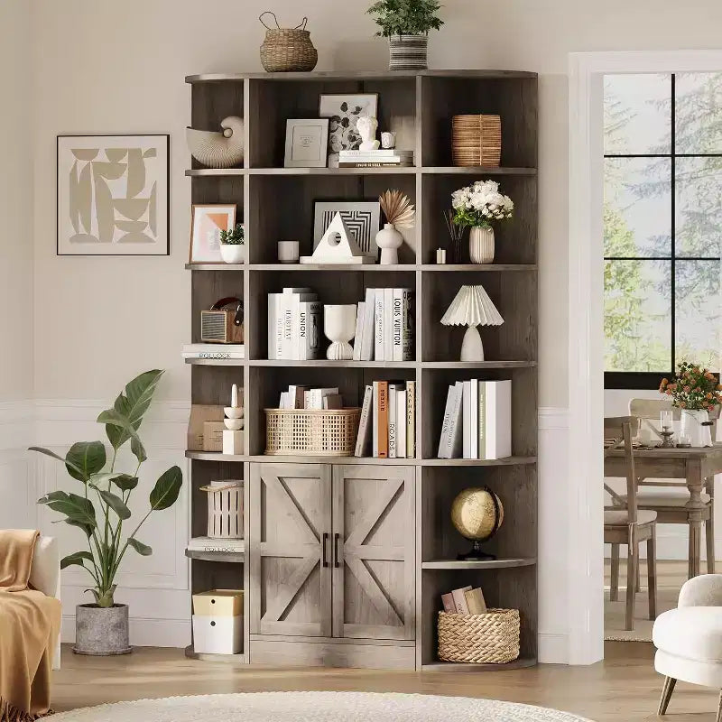 Libreria moderna a 75 scomparti con armadietto, libreria in legno a 6 ripiani con ante e mensole regolabili per camera da letto, cameretta o sala giochi