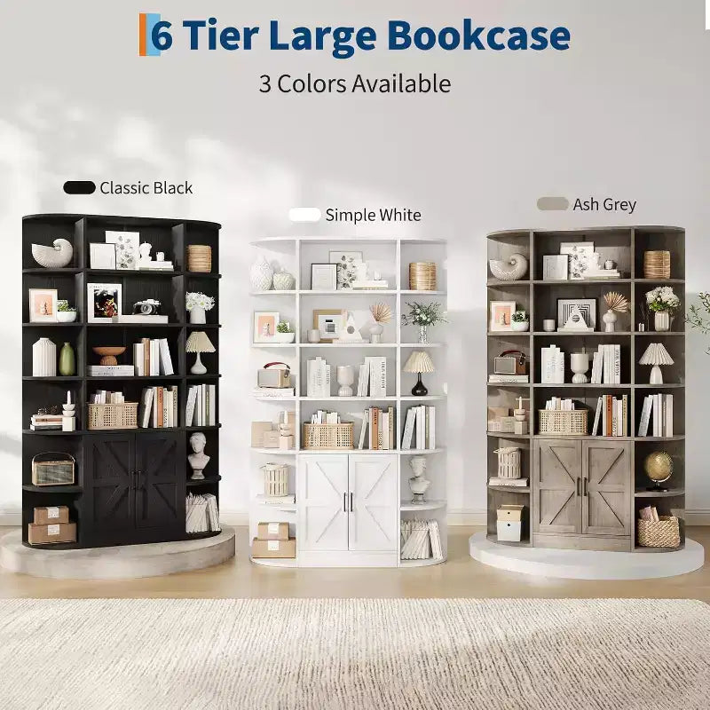 Libreria moderna a 75 scomparti con armadietto, libreria in legno a 6 ripiani con ante e mensole regolabili per camera da letto, cameretta o sala giochi