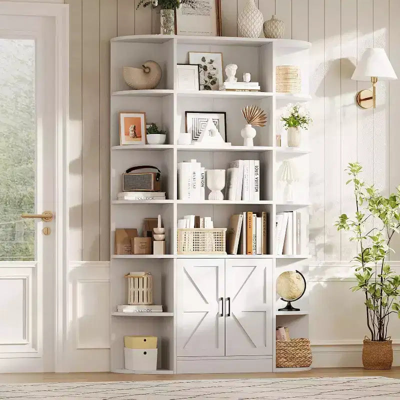 Libreria moderna a 75 scomparti con armadietto, libreria in legno a 6 ripiani con ante e mensole regolabili per camera da letto, cameretta o sala giochi