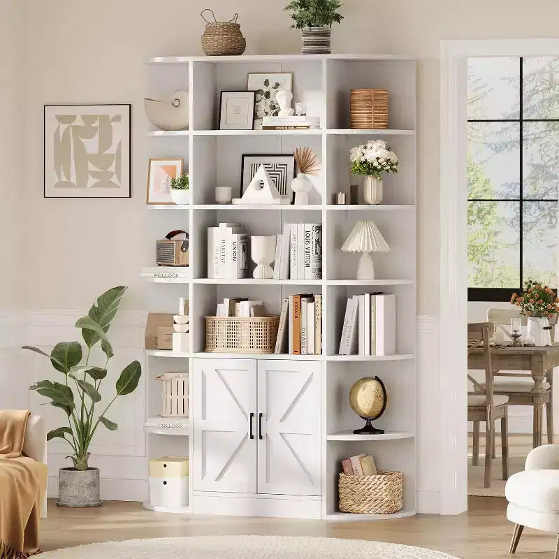 Libreria moderna a 75 scomparti con armadietto, libreria in legno a 6 ripiani con ante e mensole regolabili per camera da letto, cameretta o sala giochi