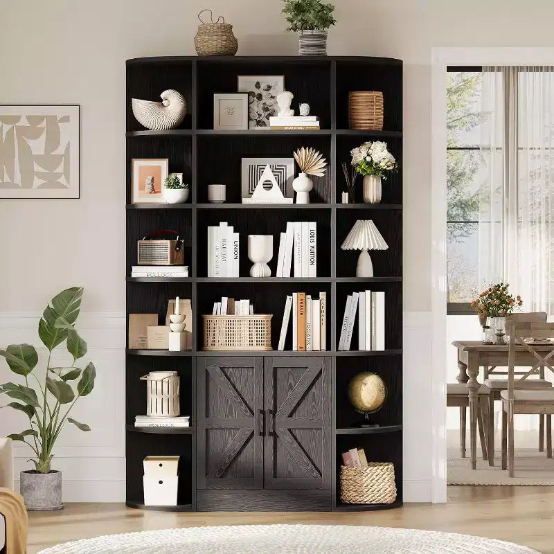 Libreria moderna a 75 scomparti con armadietto, libreria in legno a 6 ripiani con ante e mensole regolabili per camera da letto, cameretta o sala giochi