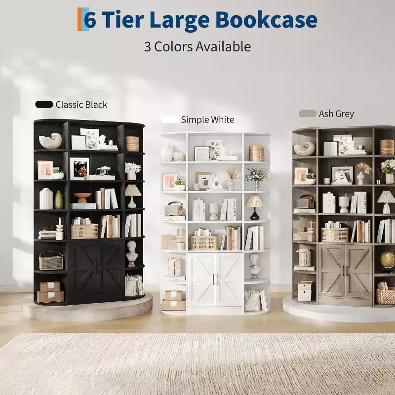Libreria moderna a 75 scomparti con armadietto, libreria in legno a 6 ripiani con ante e mensole regolabili per camera da letto, cameretta o sala giochi