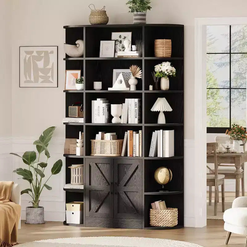 Libreria moderna a 75 scomparti con armadietto, libreria in legno a 6 ripiani con ante e mensole regolabili per camera da letto, cameretta o sala giochi