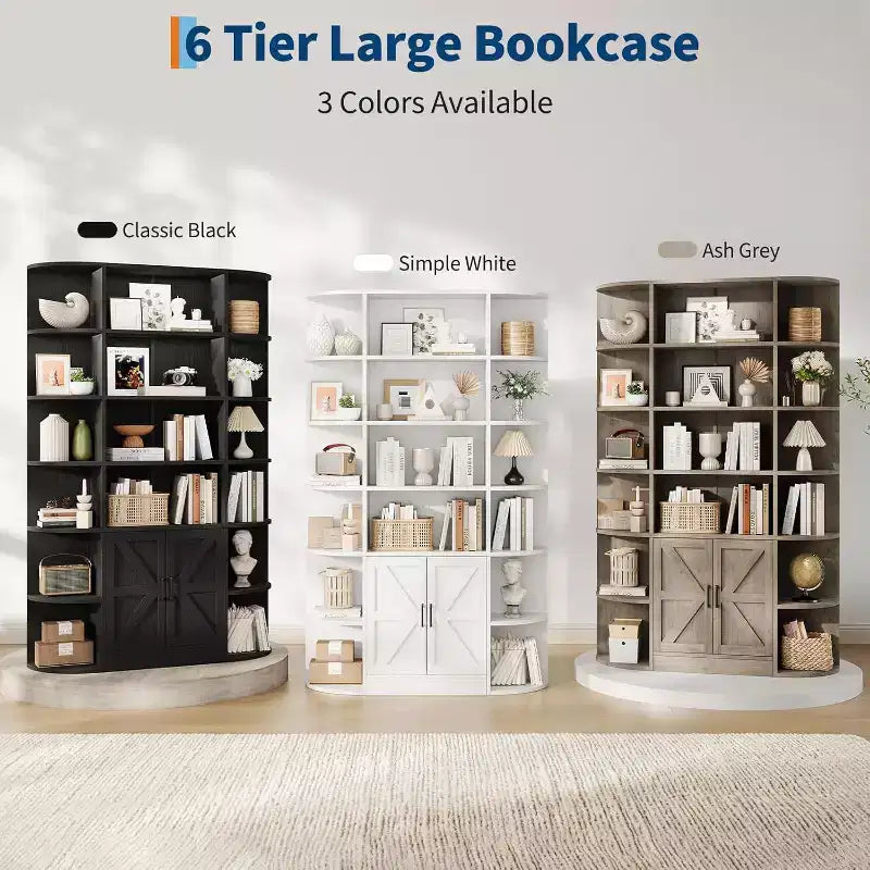Libreria moderna a 75 scomparti con armadietto, libreria in legno a 6 ripiani con ante e mensole regolabili per camera da letto, cameretta o sala giochi